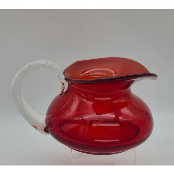 Vintage MCM Bischoff Poinsettia Red Pitcher Blown Glass 1950-60s 3.5" T Sticker - Picture 6 of 9
